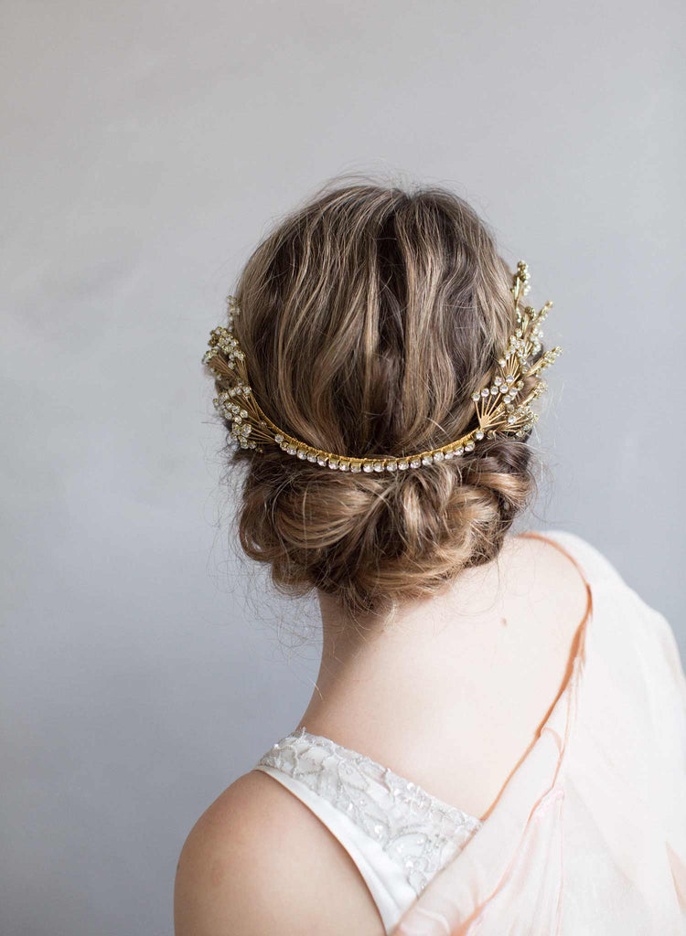 art deco inspired crystal reverse headpiece, bridal hair comb