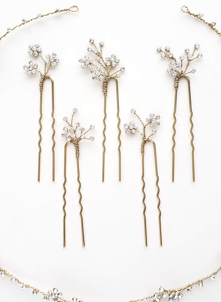 Dainty rhinestone blossom hair pin set of 5 - Style #904