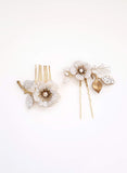 Crystal encrusted bloom comb and pin set of 2 - Style #929