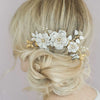 brushed white enamel bridal hair comb, headpiece by twigs and honey