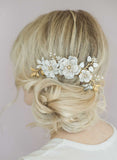 brushed white enamel bridal hair comb, headpiece by twigs and honey