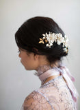 Brushed enamel floral celebration hair comb - Style #818