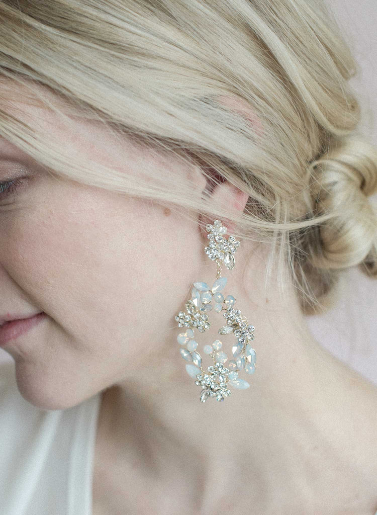 opal crystal chandelier bridal earrings, wedding jewelry, bhldn and twigs and honey