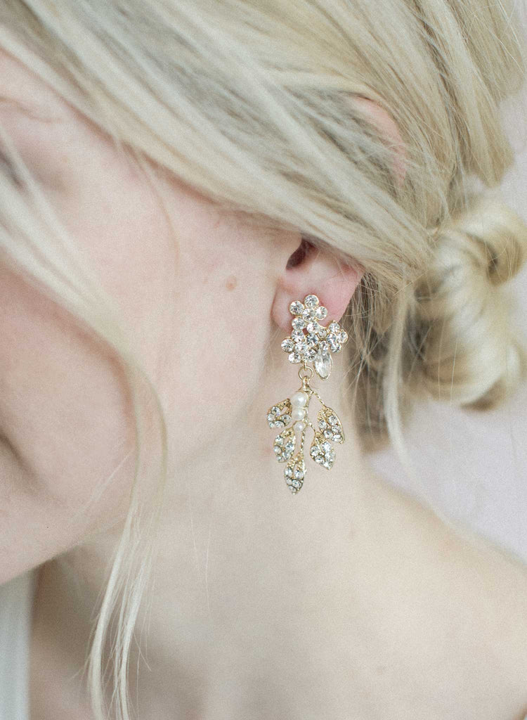 crystal feather drop earrings