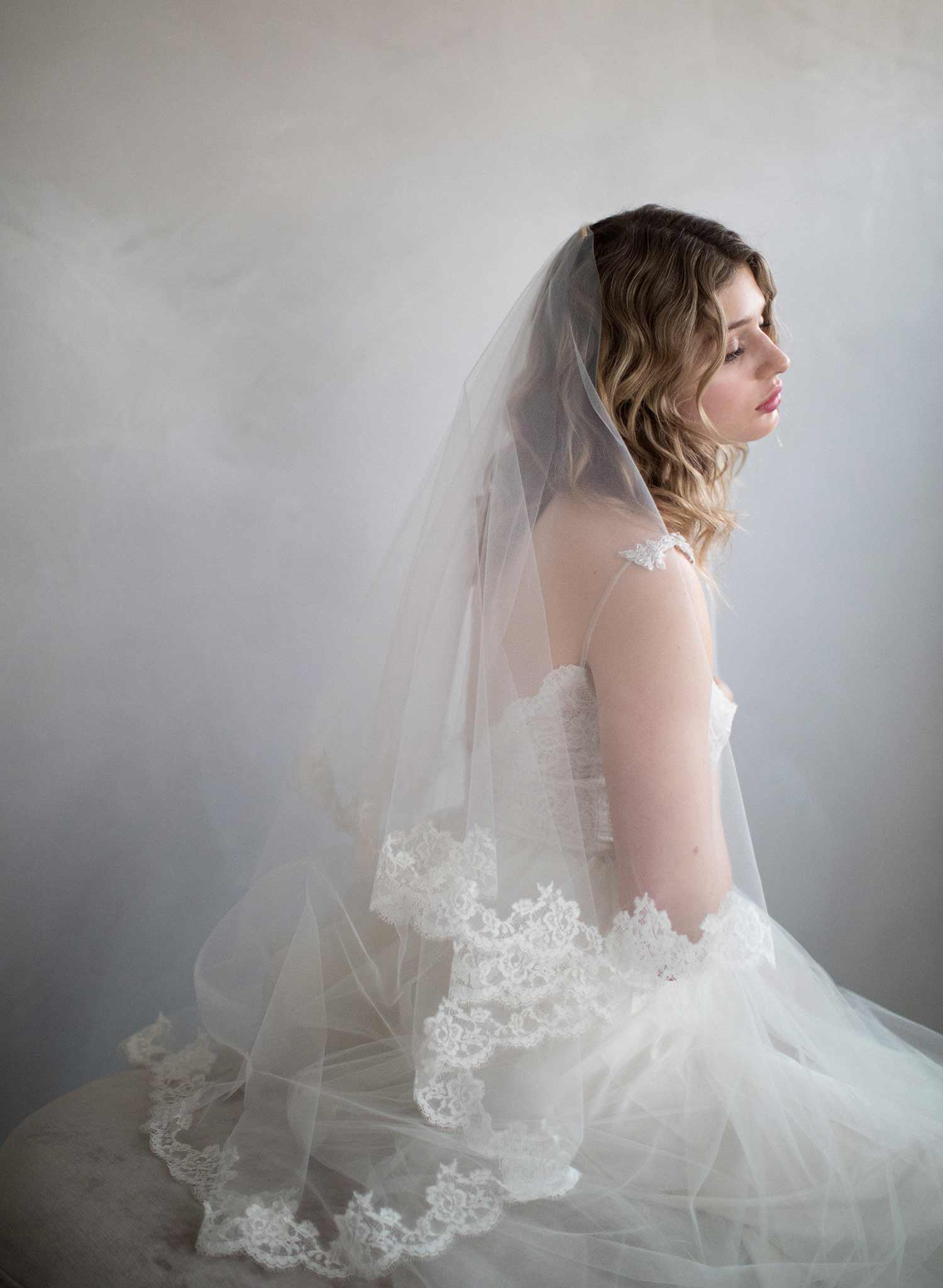 Dramatic Tulle Bridal Veil with Lace