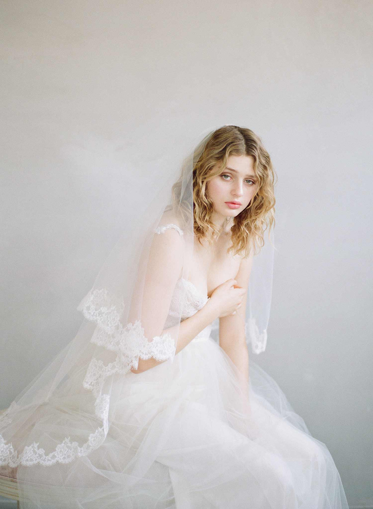 Romantic Lace-Edged Bridal Veil - White Cathedral Mantilla Veil with Eyelash Lace Trim, Lace Wedding  main image 3