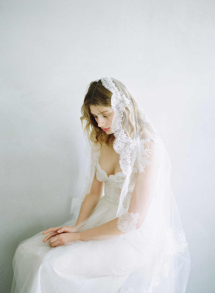 Cascading french lace train veil - Style #853