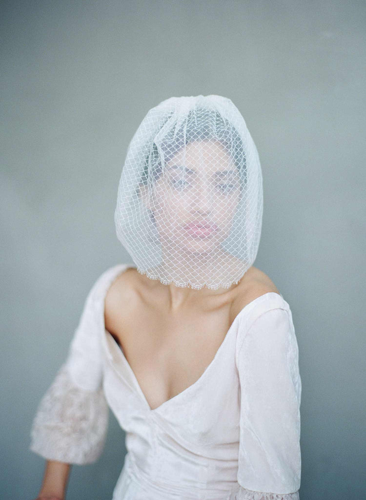 Scallop french lace birdcage veil - Style #854