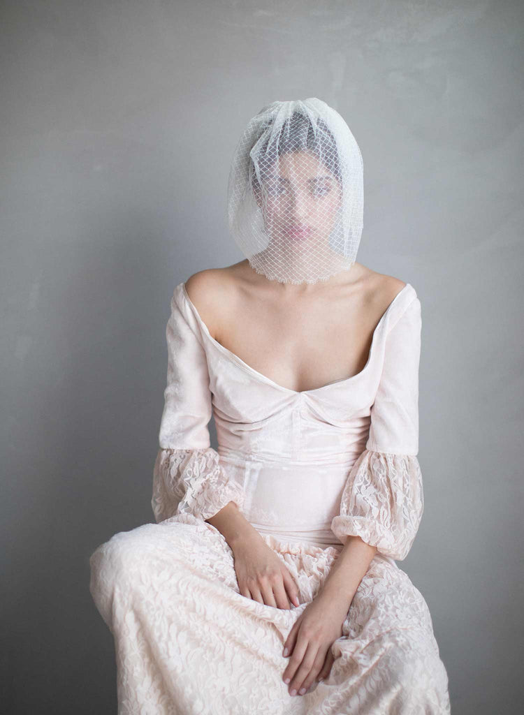 Scallop french lace birdcage veil - Style #854