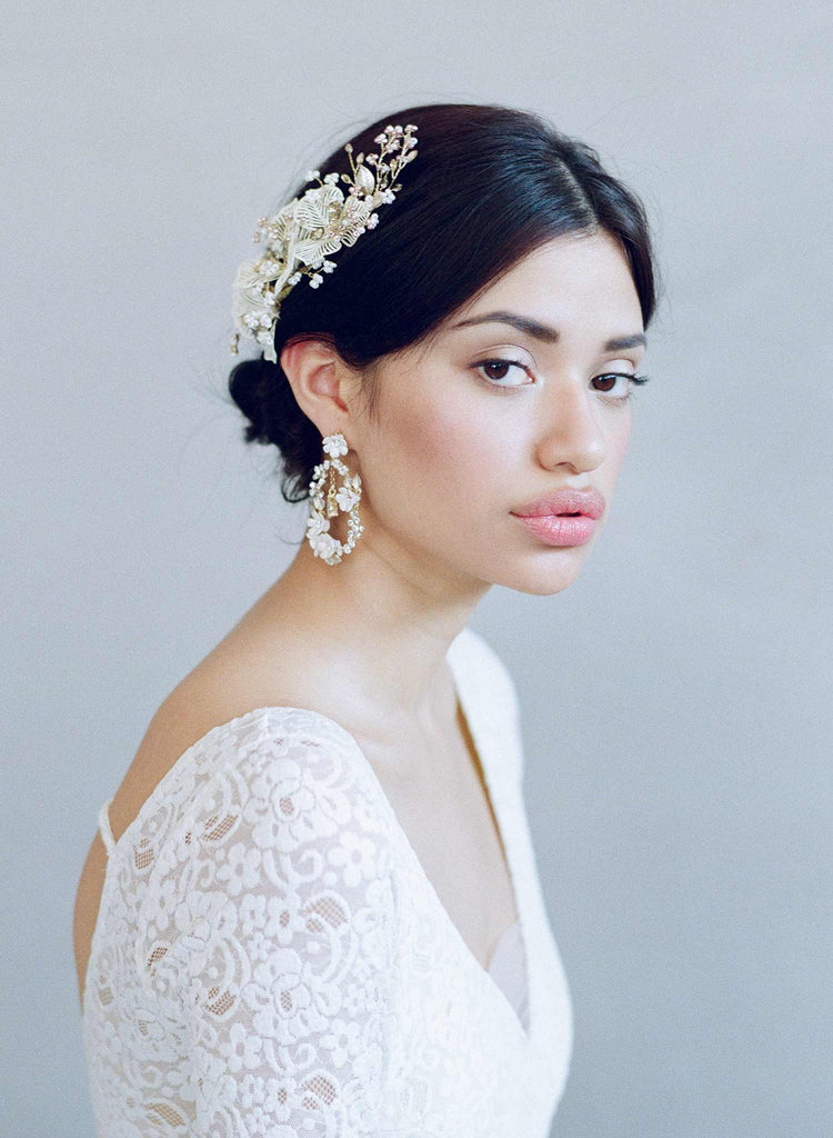 Bridal earrings, wedding jewelry, twigs and honey