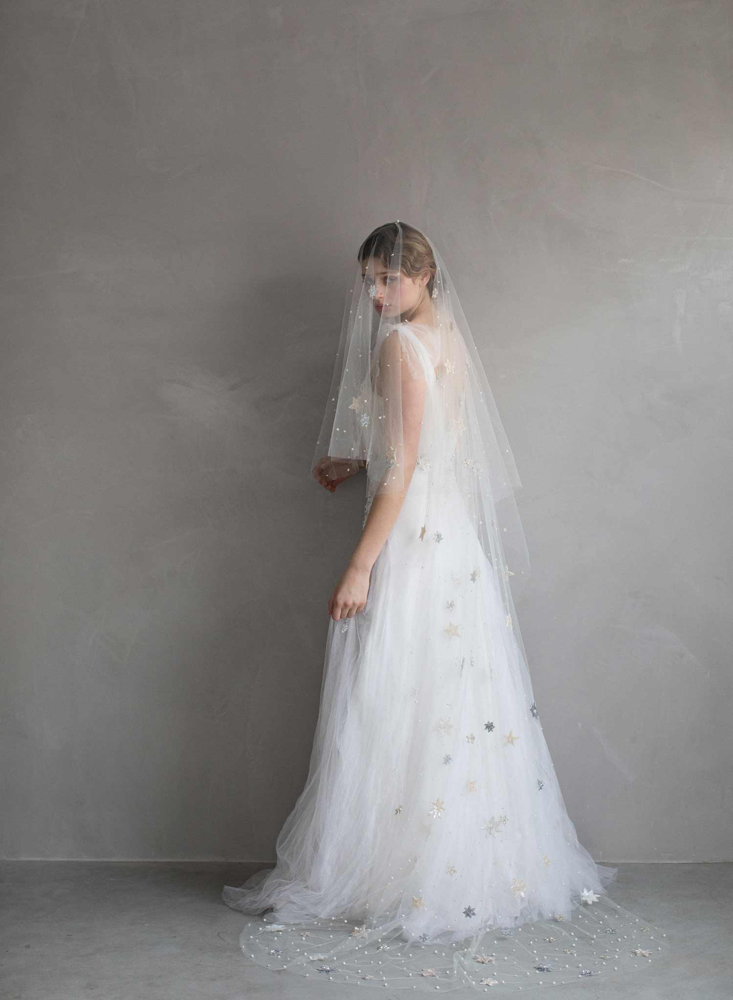 Twigs & Honey Cathedral Train Veil, Bridal Floral Veil - Floral Embroidered Bridal Train Veil, Cathedral - Style #2390