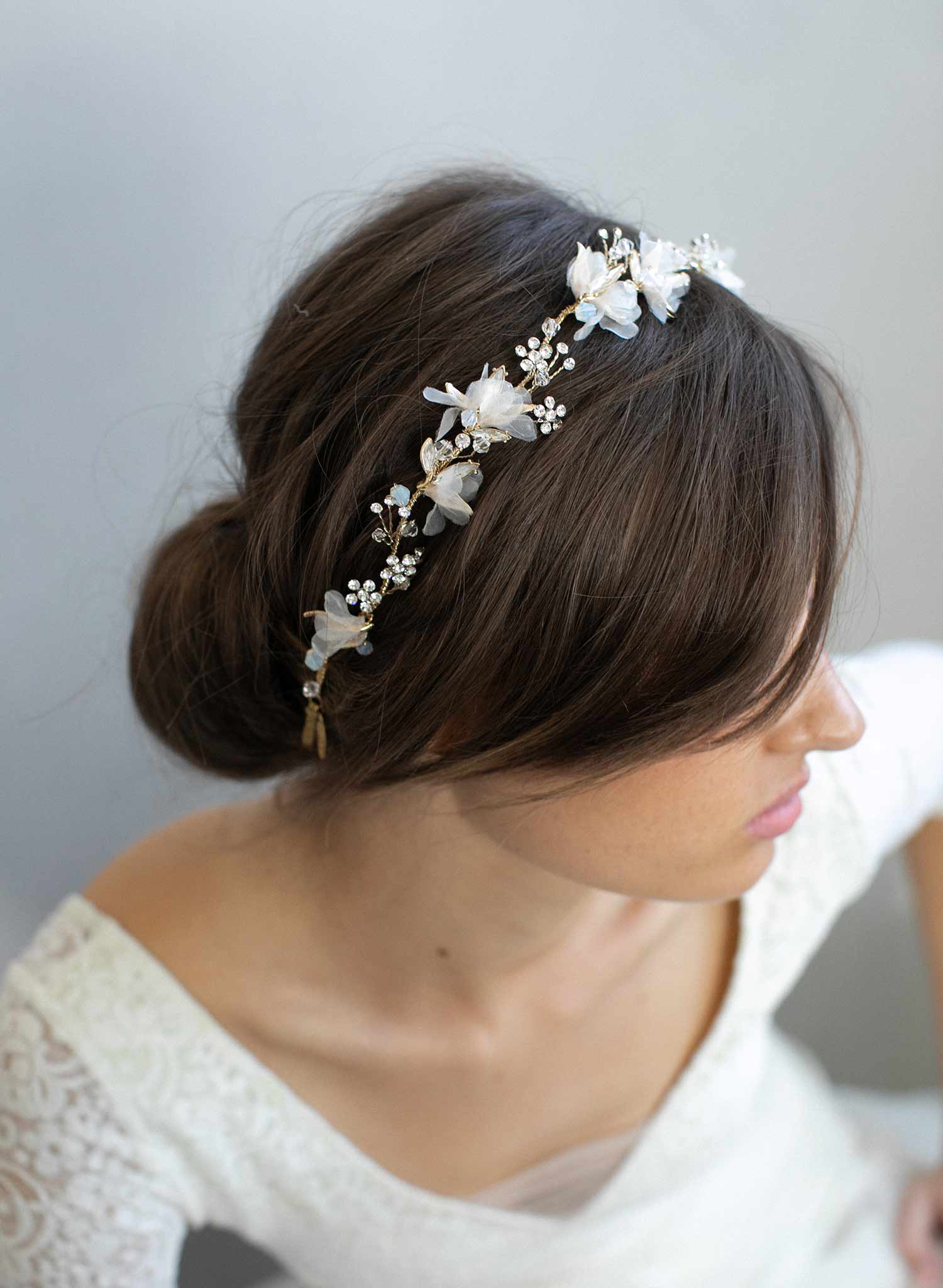 bridal hair vine, crystal and floral hair vine, silk flowers, bridal hair accessory, bridal headpiece, wedding hair accessory, twigs and honey