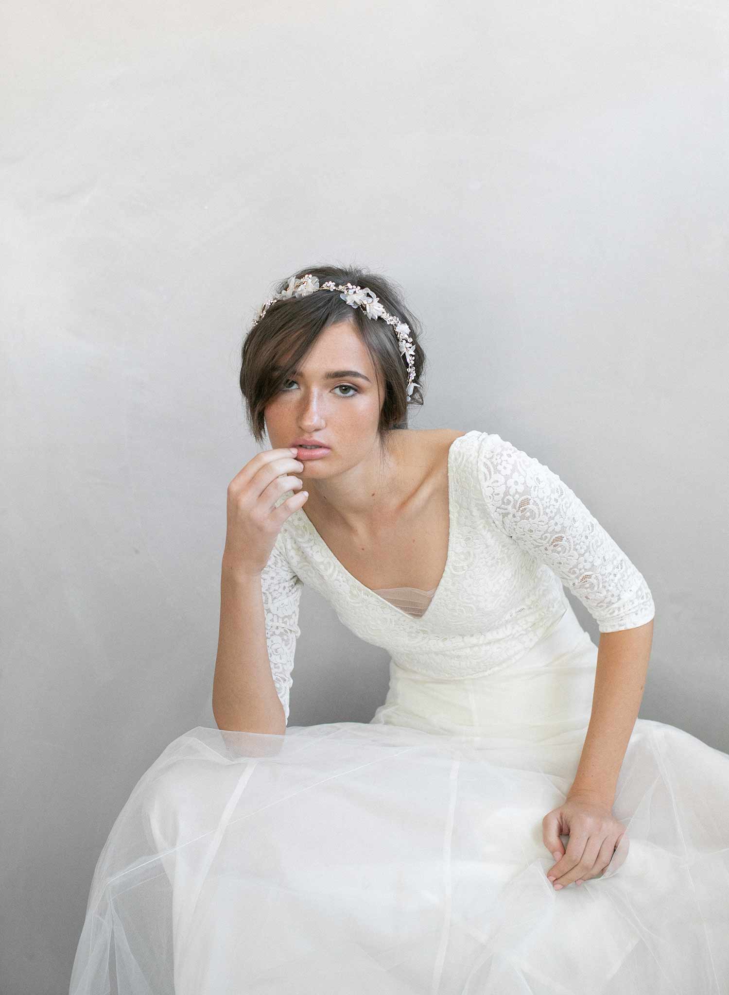 bridal hair vine, crystal and floral hair vine, silk flowers, bridal hair accessory, bridal headpiece, wedding hair accessory, twigs and honey