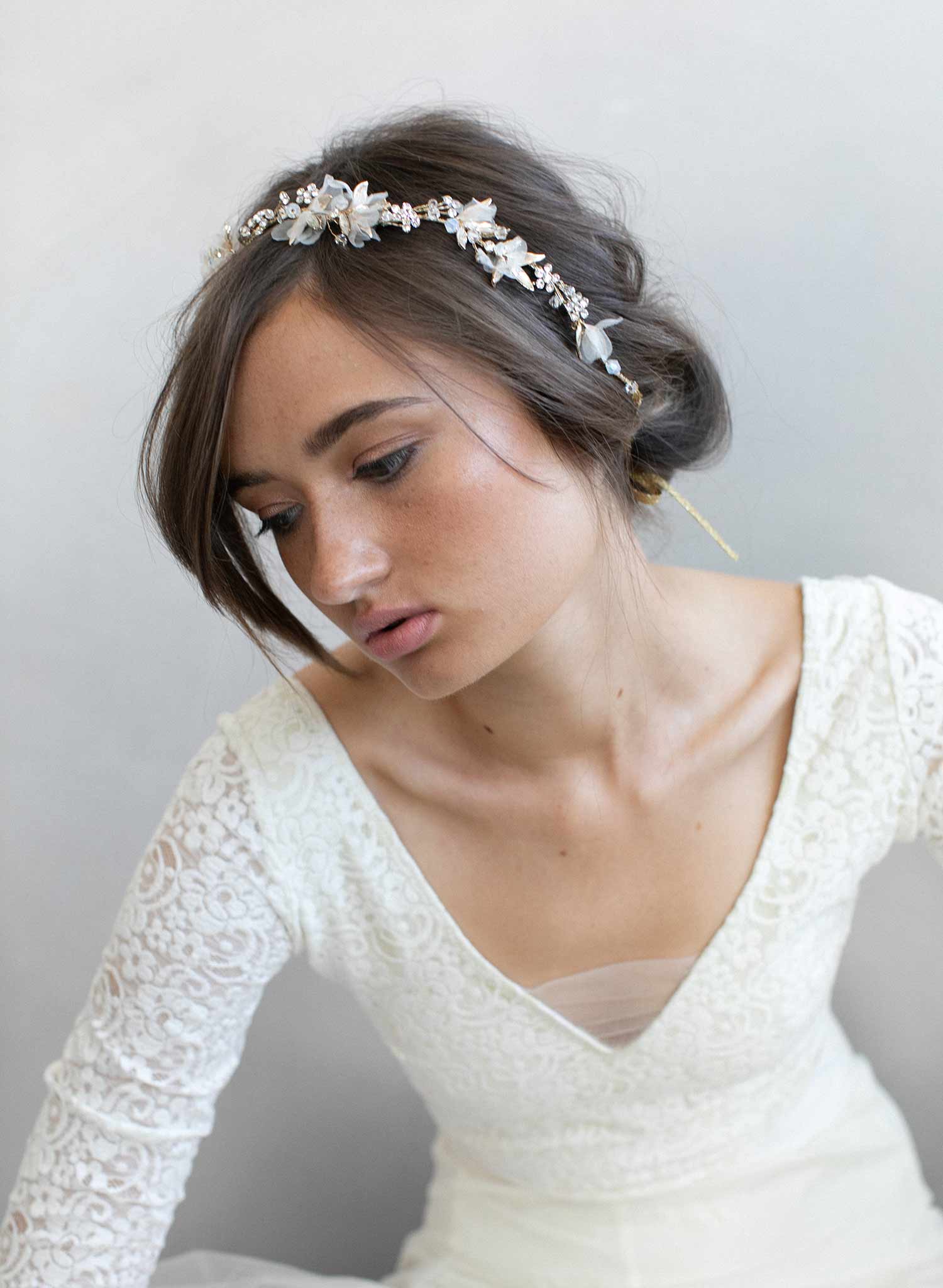 bridal hair vine, crystal and floral hair vine, silk flowers, bridal hair accessory, bridal headpiece, wedding hair accessory, twigs and honey