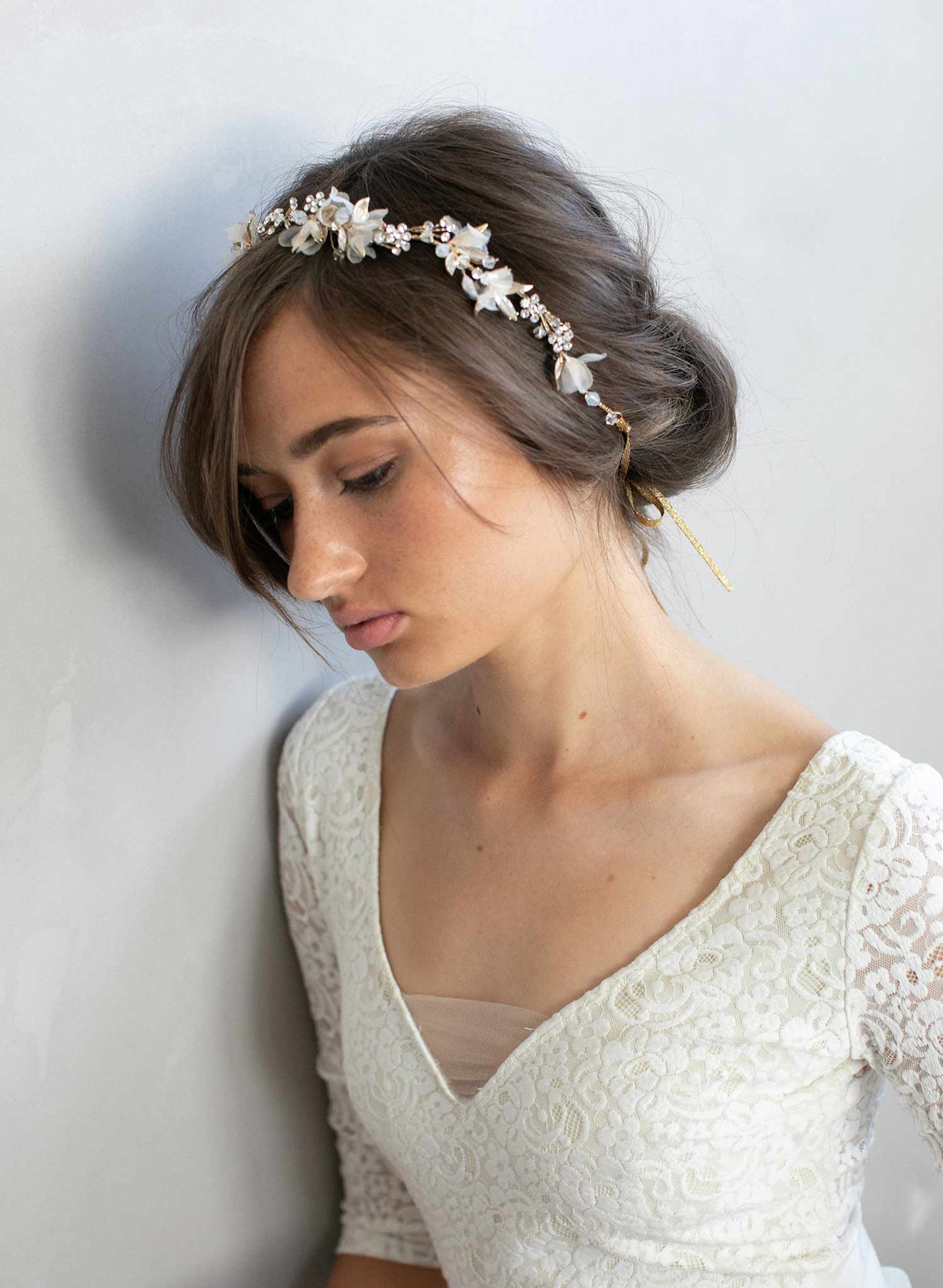 bridal hair vine, crystal and floral hair vine, silk flowers, bridal hair accessory, bridal headpiece, wedding hair accessory, twigs and honey