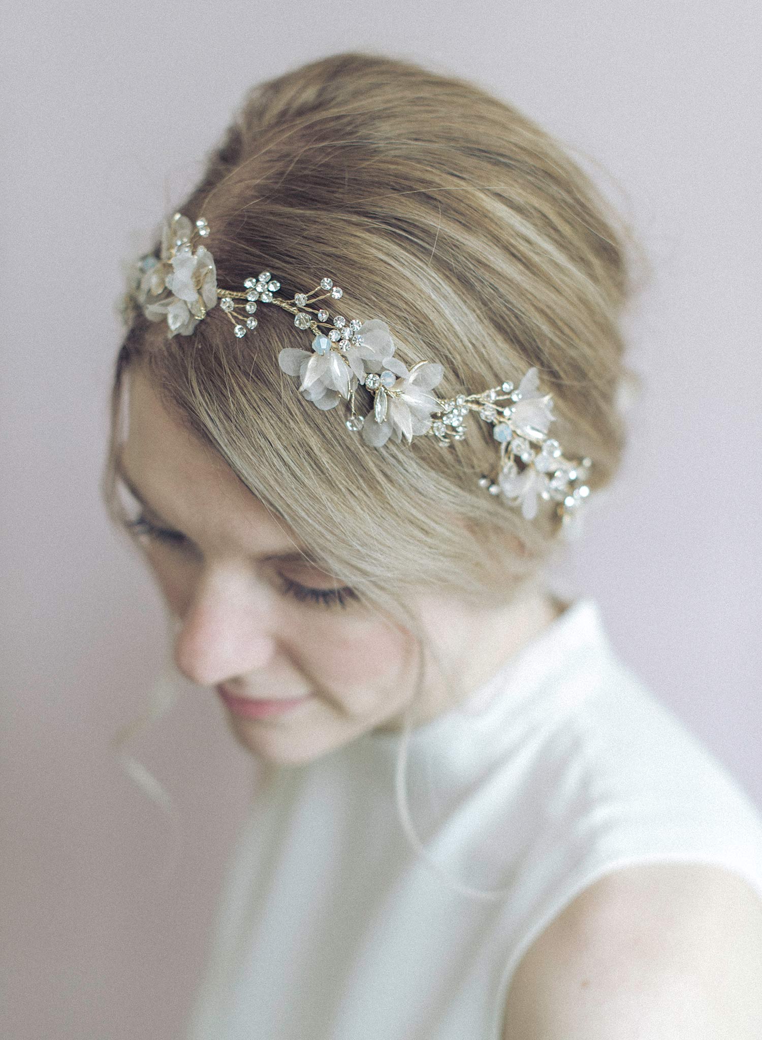 bridal hair vine, crystal and floral hair vine, silk flowers, bridal hair accessory, bridal headpiece, wedding hair accessory, twigs and honey