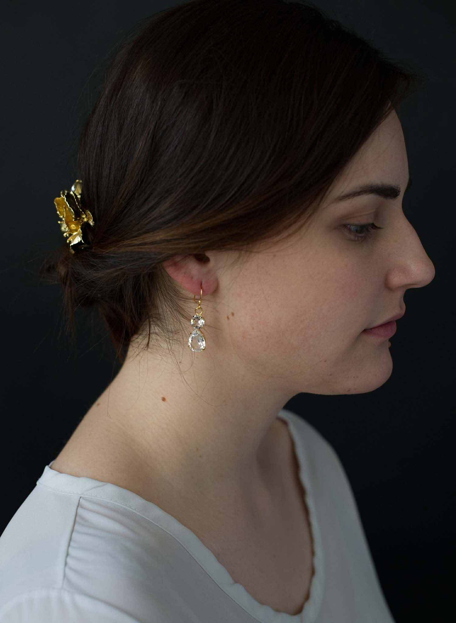 Simple crystal pear drop earrings  - Style #9015