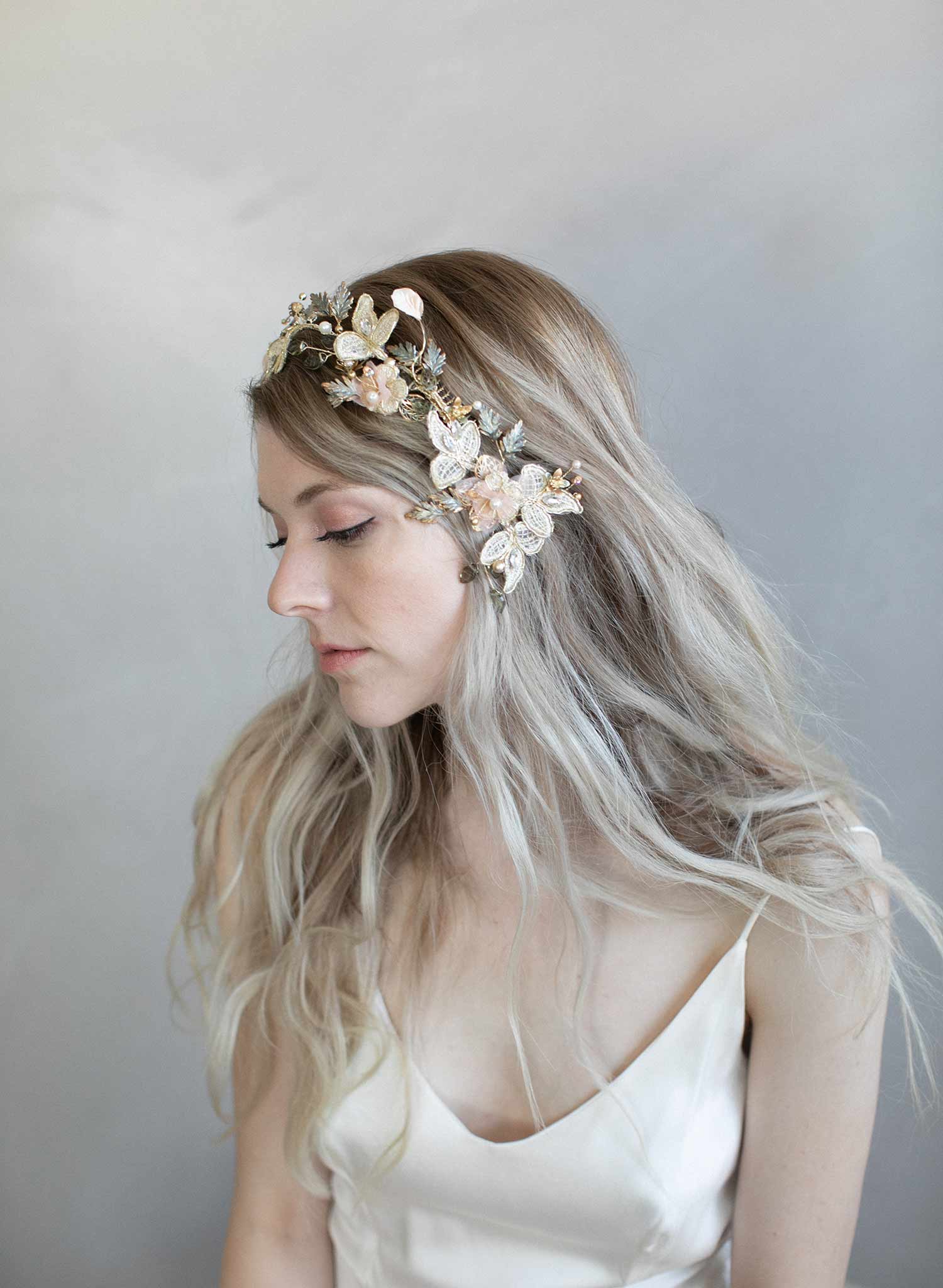 Økonomisk Have en picnic efterligne Bridal floral victorian headpiece - Victorian gold and grey climbing hair  comb - Style #902 | Twigs & Honey ®, LLC