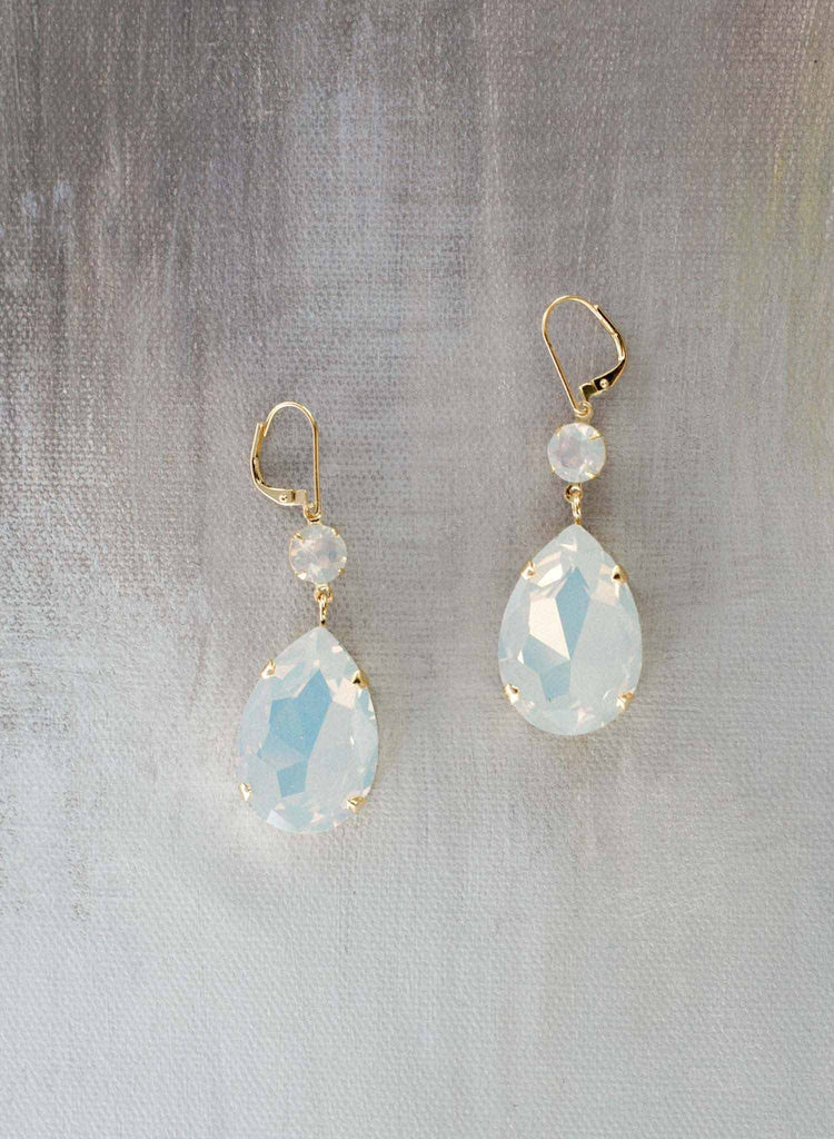 Simple oversized pear crystal earrings - Style #9024