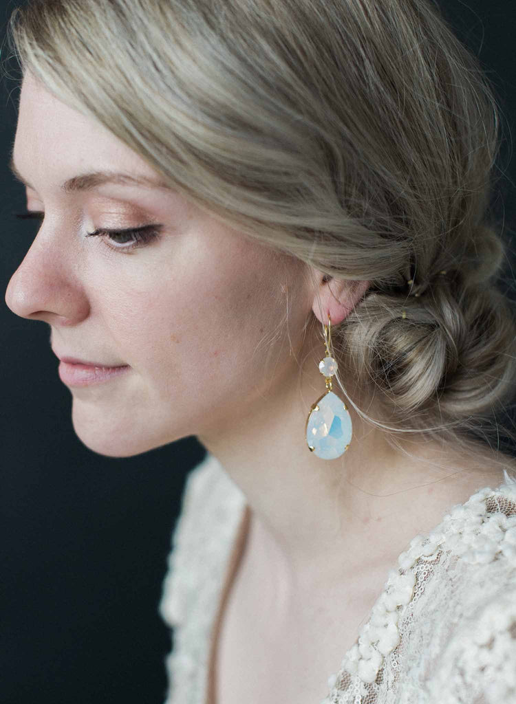 Simple oversized pear crystal earrings - Style #9024