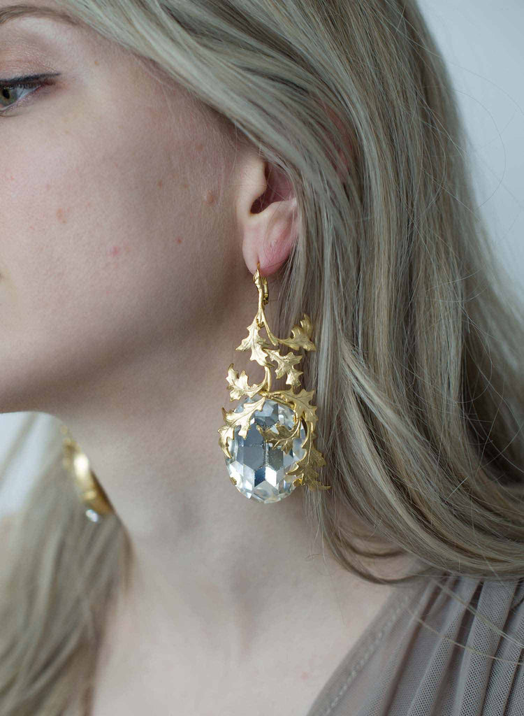 Enraptured crystal and gilded vine earrings  - Style #9027
