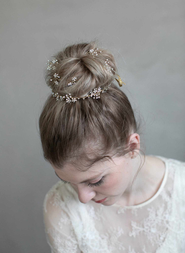 bridal hair pins, hair pin set, floral hair pins, crystal flower pins, bridal hair accessories, wedding accessories, twigs and honey, crystals