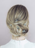 bridal hair pins, hair pin set, floral hair pins, crystal flower pins, bridal hair accessories, wedding accessories, twigs and honey, crystals