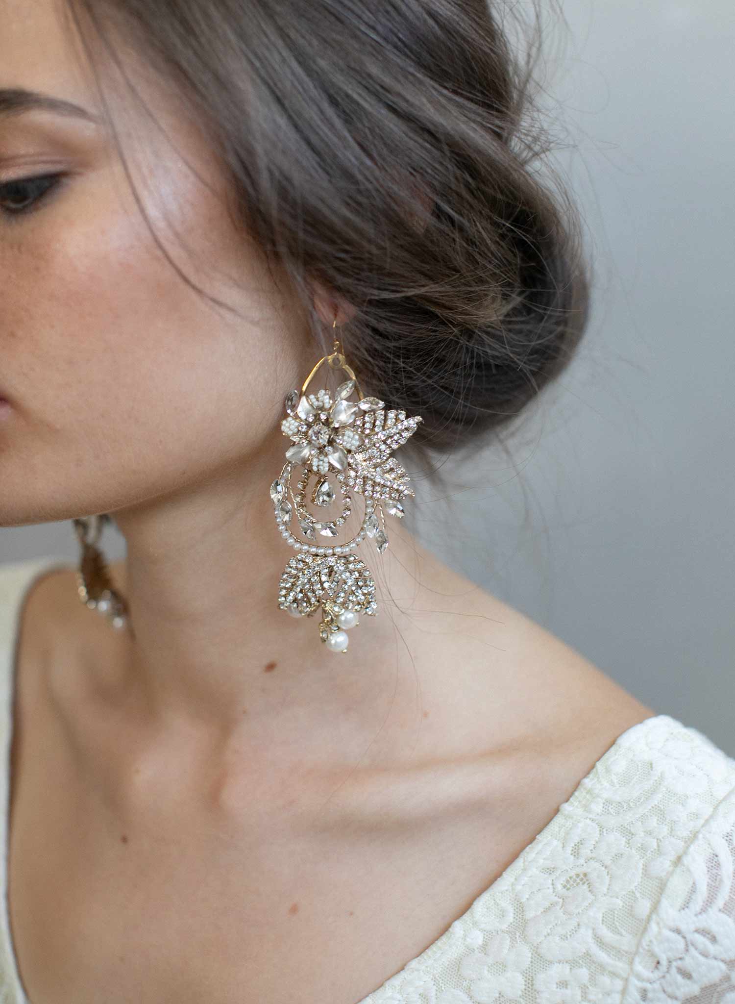 Twigs & Honey Crystal and Silk Petal Chandelier Earrings