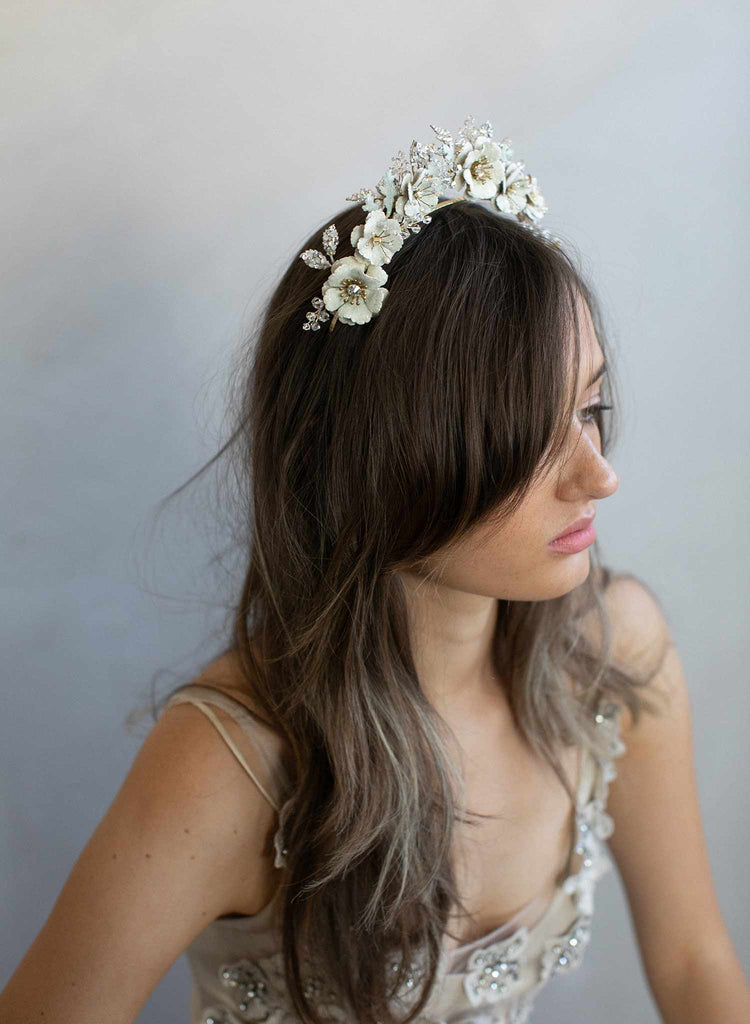 tiara, bridal tiara, floral tiara, bridal crown, crown, floral crown, twigs and honey, bridal headpiece