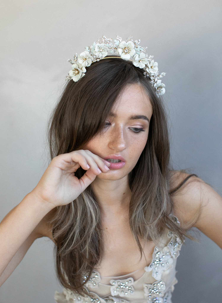 tiara, bridal tiara, floral tiara, bridal crown, crown, floral crown, twigs and honey, bridal headpiece