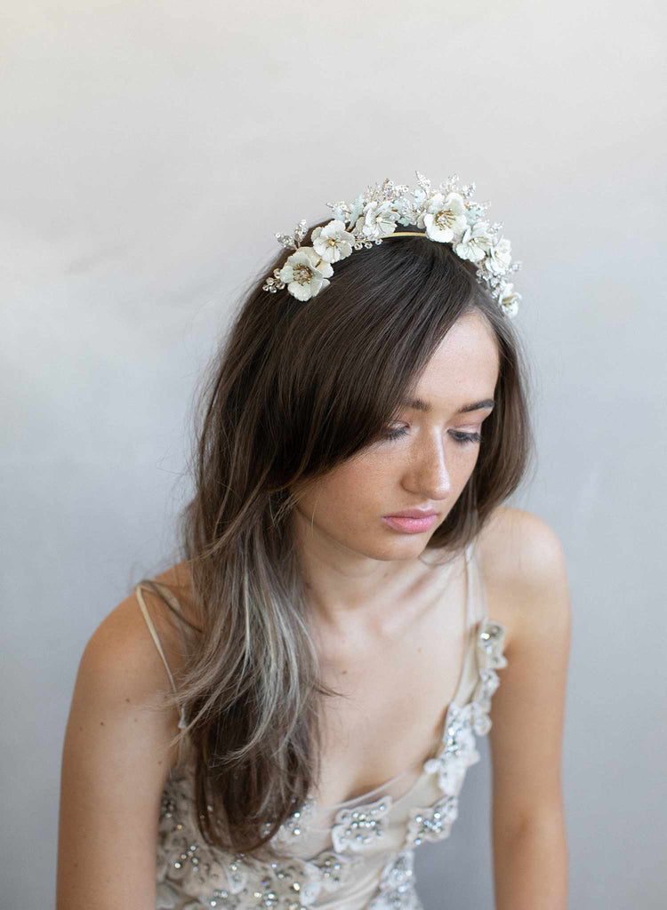 tiara, bridal tiara, floral tiara, bridal crown, crown, floral crown, twigs and honey, bridal headpiece