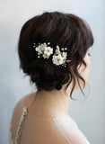 bridal hair pins, hair pin set, wedding hair pins, floral bridal pins, clay flowers, hair accessory, twigs and honey