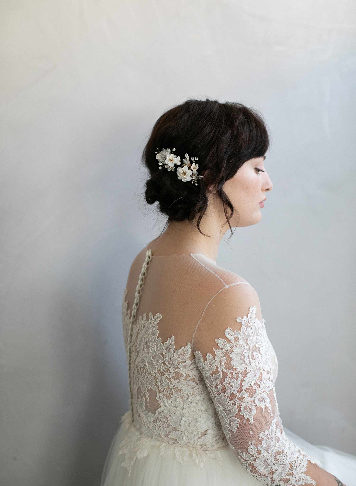 bridal hair pins, hair pin set, wedding hair pins, floral bridal pins, clay flowers, hair accessory, twigs and honey