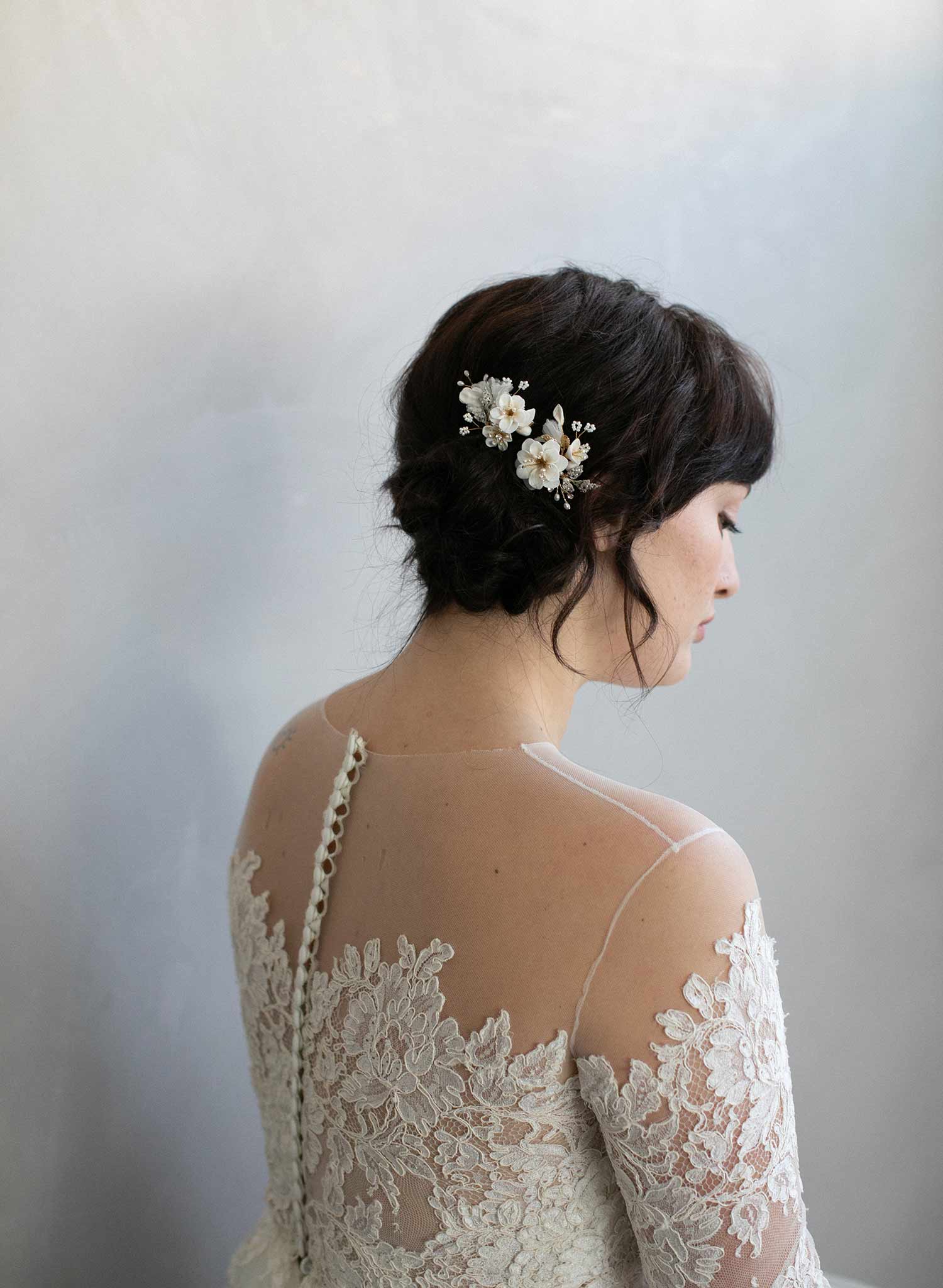 bridal hair pins, hair pin set, wedding hair pins, floral bridal pins, clay flowers, hair accessory, twigs and honey