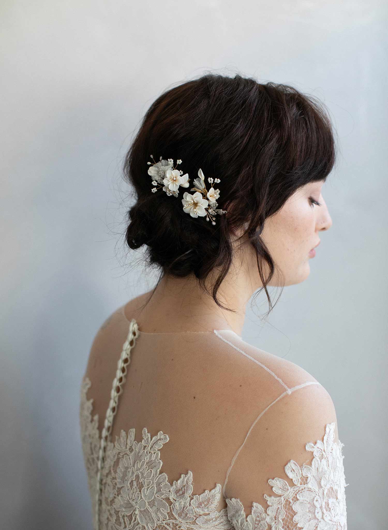 bridal hair pins, hair pin set, wedding hair pins, floral bridal pins, clay flowers, hair accessory, twigs and honey