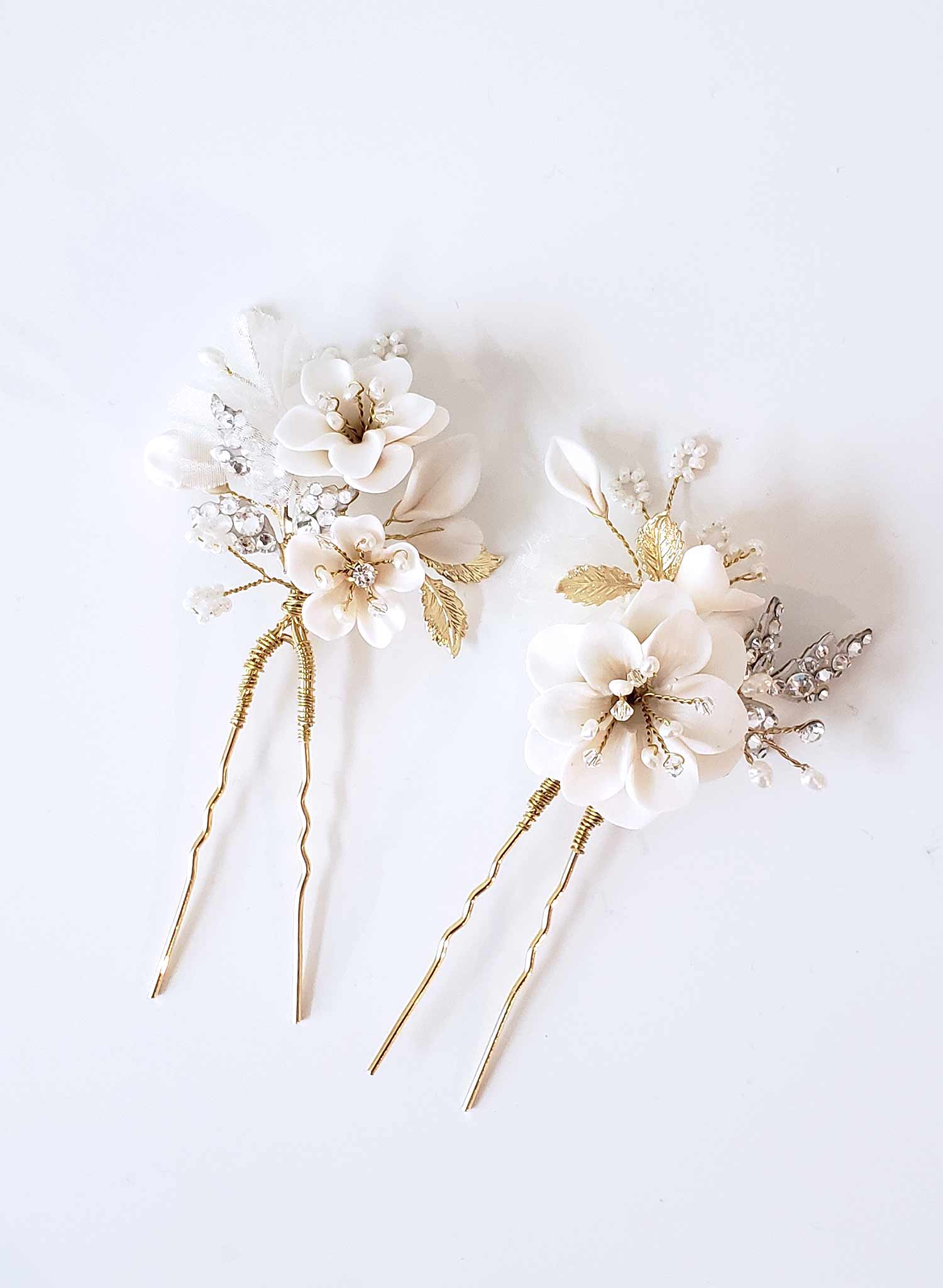 Twigs & Honey Floral Bridal Hair Pins, Florelle - Creamy Blossom Hair Pin Set of 2 - Style #925