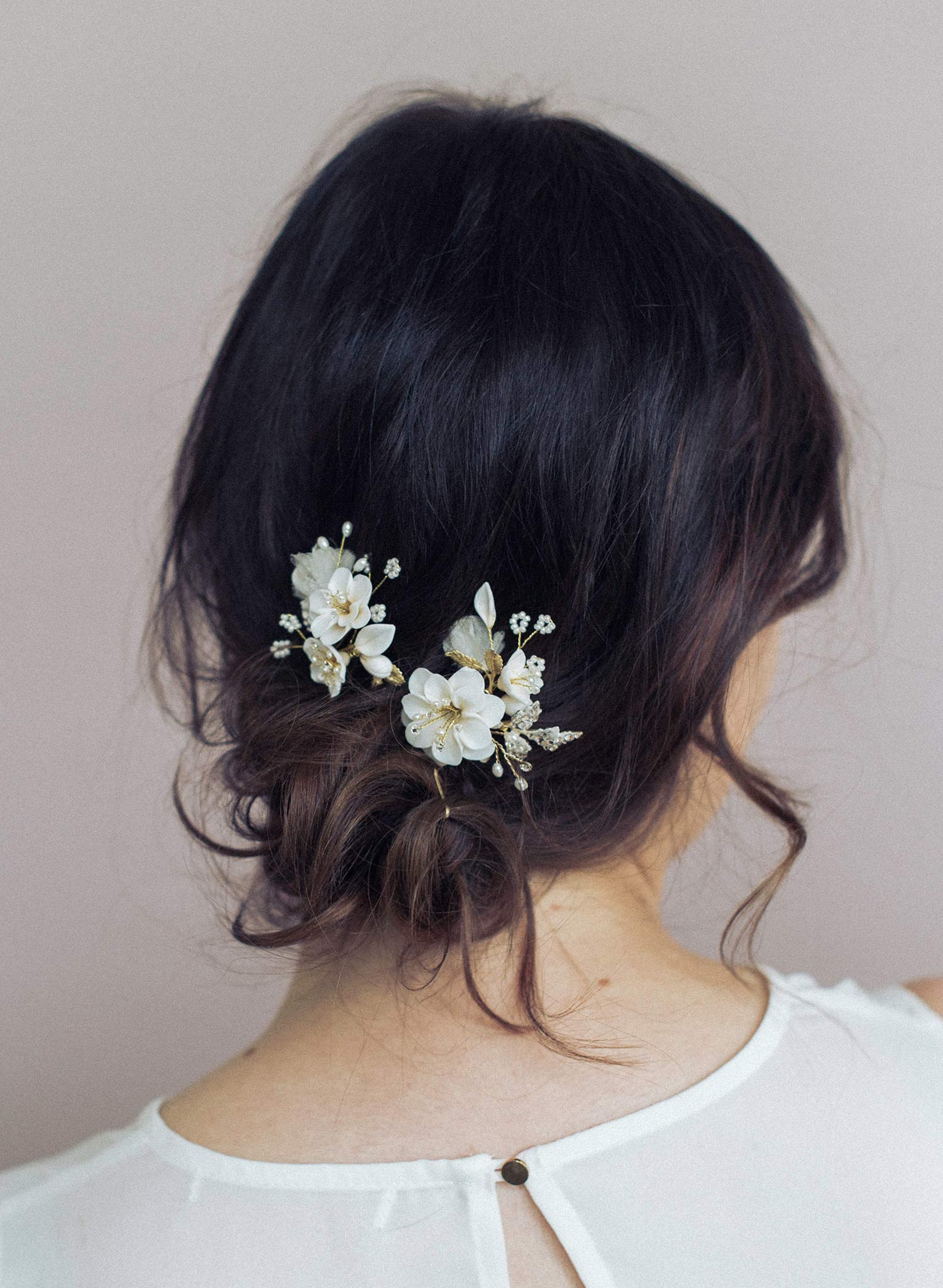 Twigs & Honey Floral Bridal Hair Pins, Florelle - Creamy Blossom Hair Pin Set of 2 - Style #925