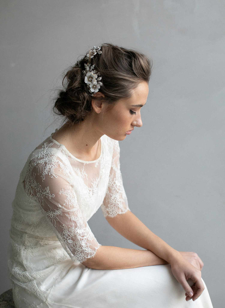 bridal headpiece, crystal encrusted, climbing headpiece, bridal hair accessory, floral bridal hair comb, twigs and honey