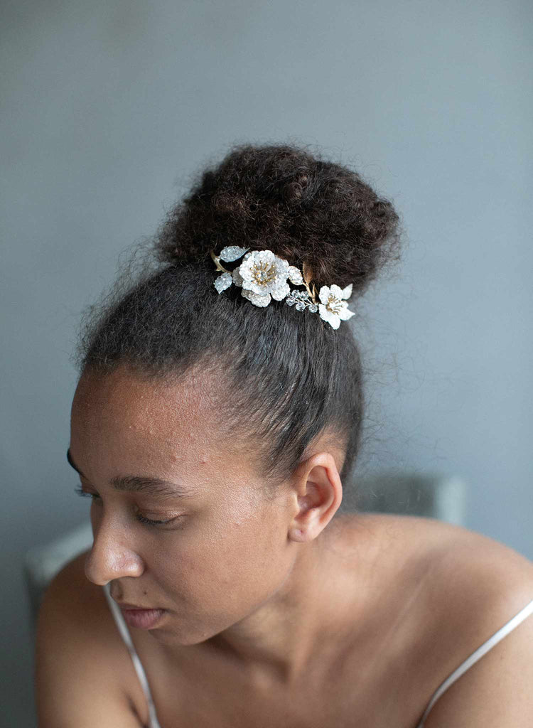 crystal encrusted headpiece, crystal bridal headpiece, bridal floral hair accessory, crystals, floral hair accessory, twigs and honey