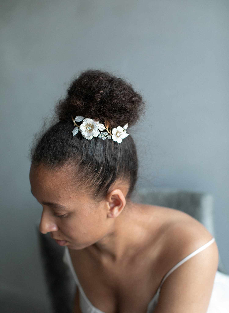 crystal encrusted headpiece, crystal bridal headpiece, bridal floral hair accessory, crystals, floral hair accessory, twigs and honey