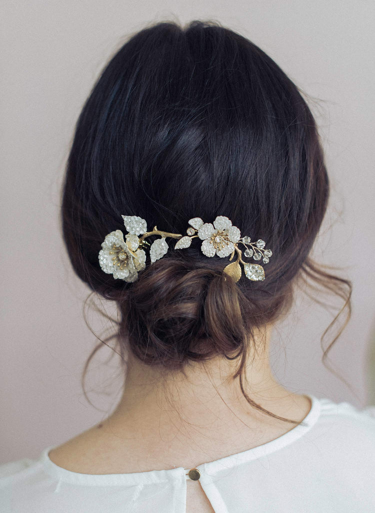 crystal encrusted headpiece, crystal bridal headpiece, bridal floral hair accessory, crystals, floral hair accessory, twigs and honey