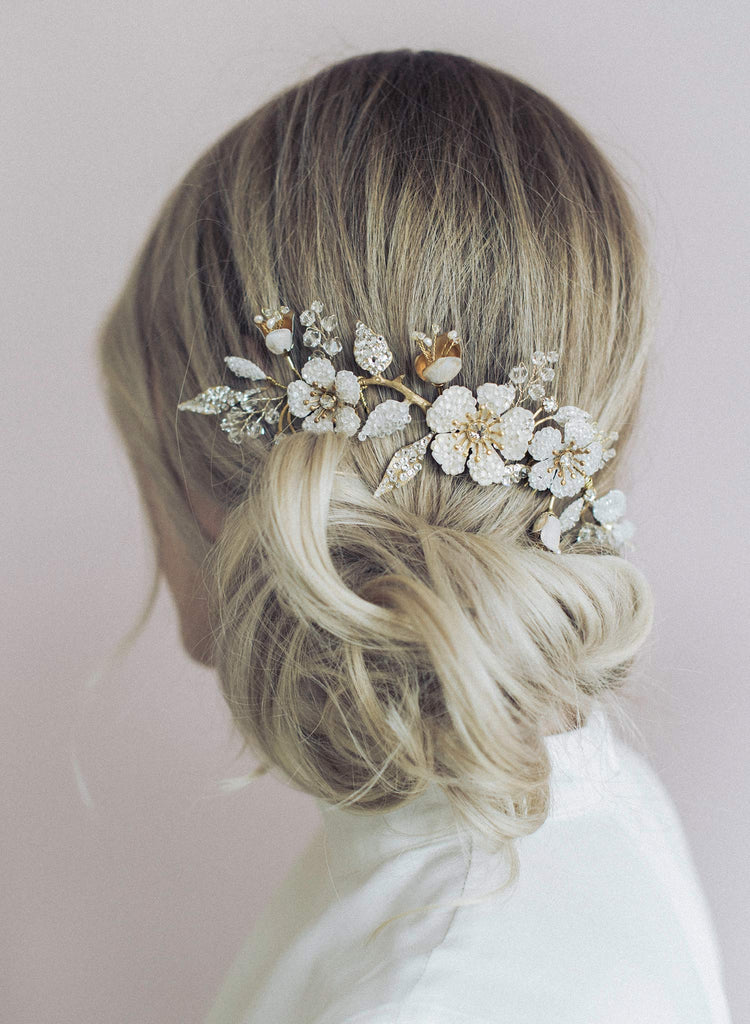 crystal encrusted headpiece, crystal bridal headpiece, bridal floral hair accessory, crystals, floral hair accessory, twigs and honey