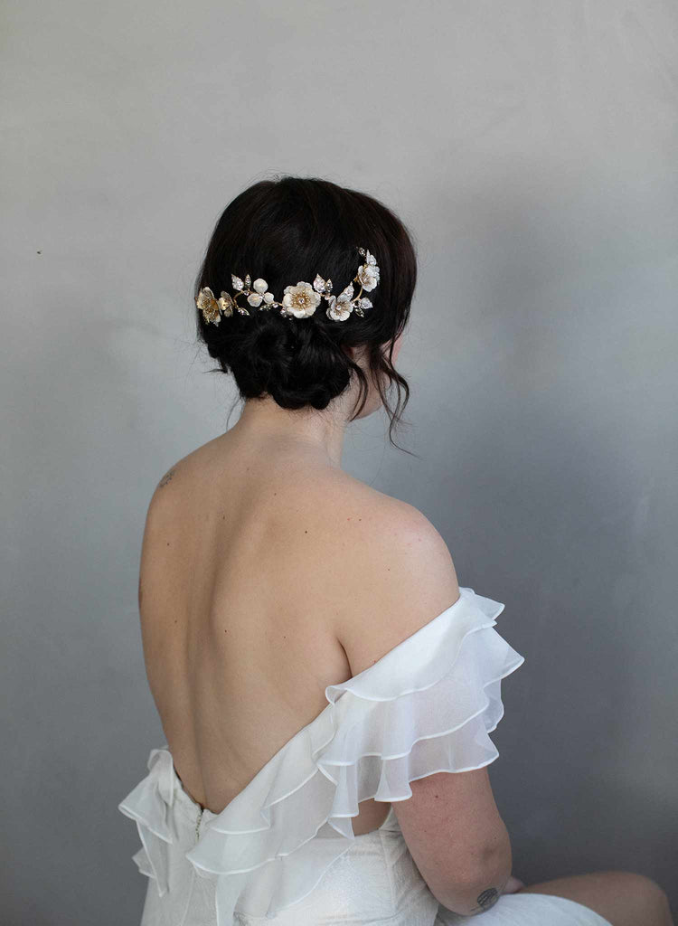 bridal headpiece, patina headpiece, crystals, twigs and honey, wedding headpiece, bridal hair accessory