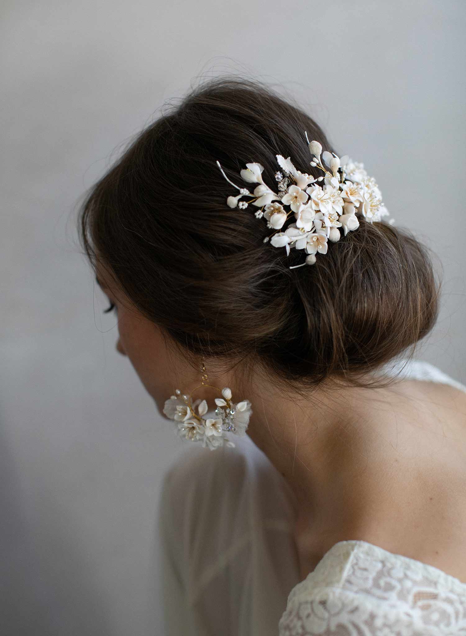 floral bridal headpiece, floral headpiece, bridal hair comb, clay flower headpiece, clay flowers, twigs and honey, bridal hair accessory