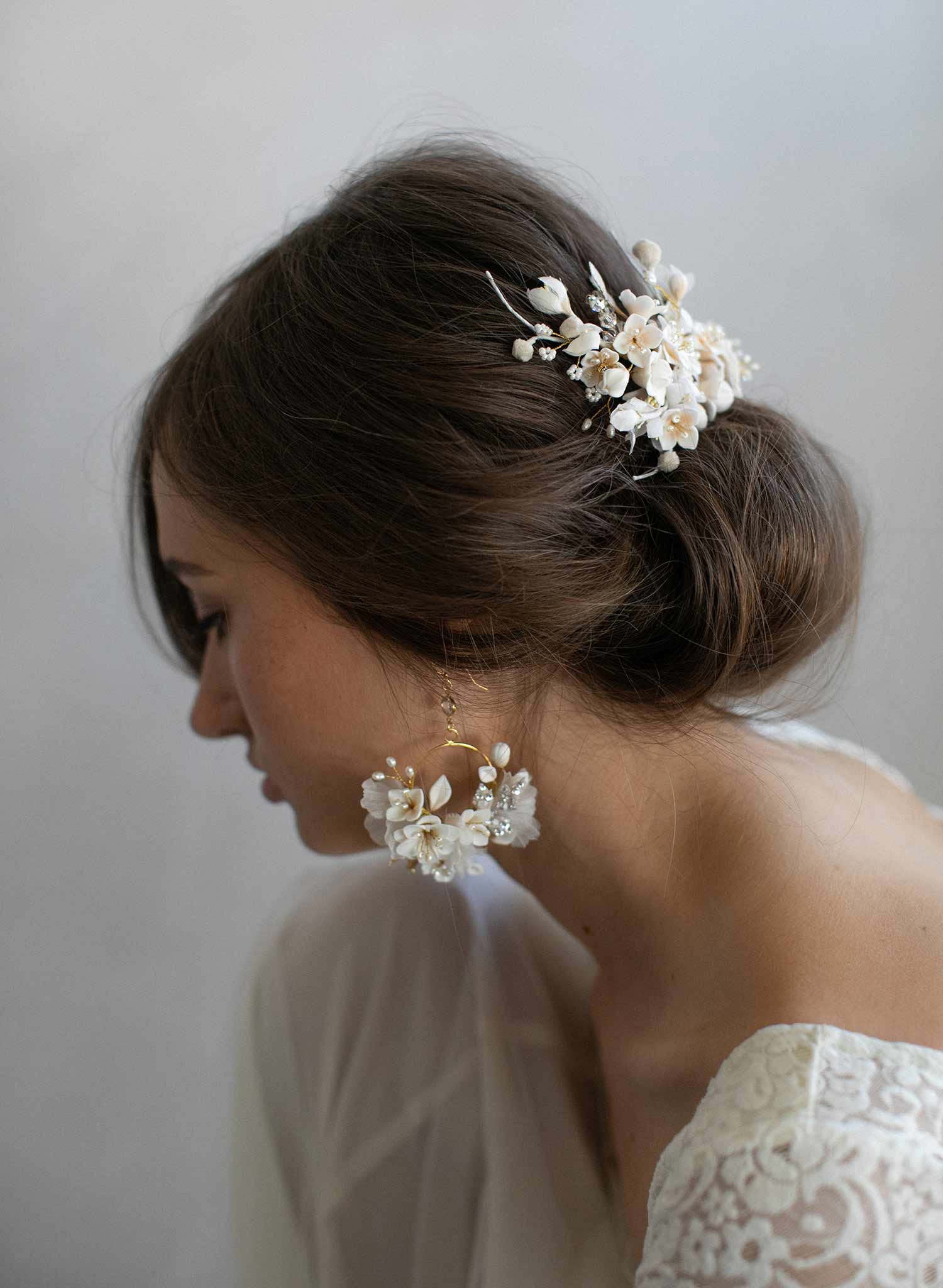 floral bridal headpiece, floral headpiece, bridal hair comb, clay flower headpiece, clay flowers, twigs and honey, bridal hair accessory
