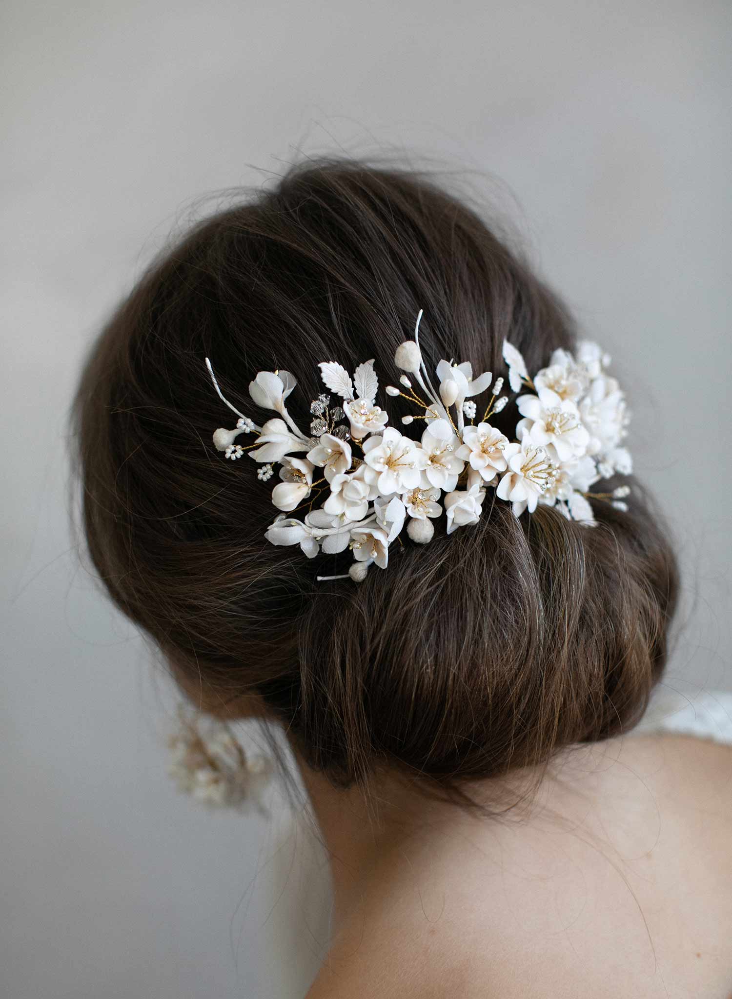 floral bridal headpiece, floral headpiece, bridal hair comb, clay flower headpiece, clay flowers, twigs and honey, bridal hair accessory