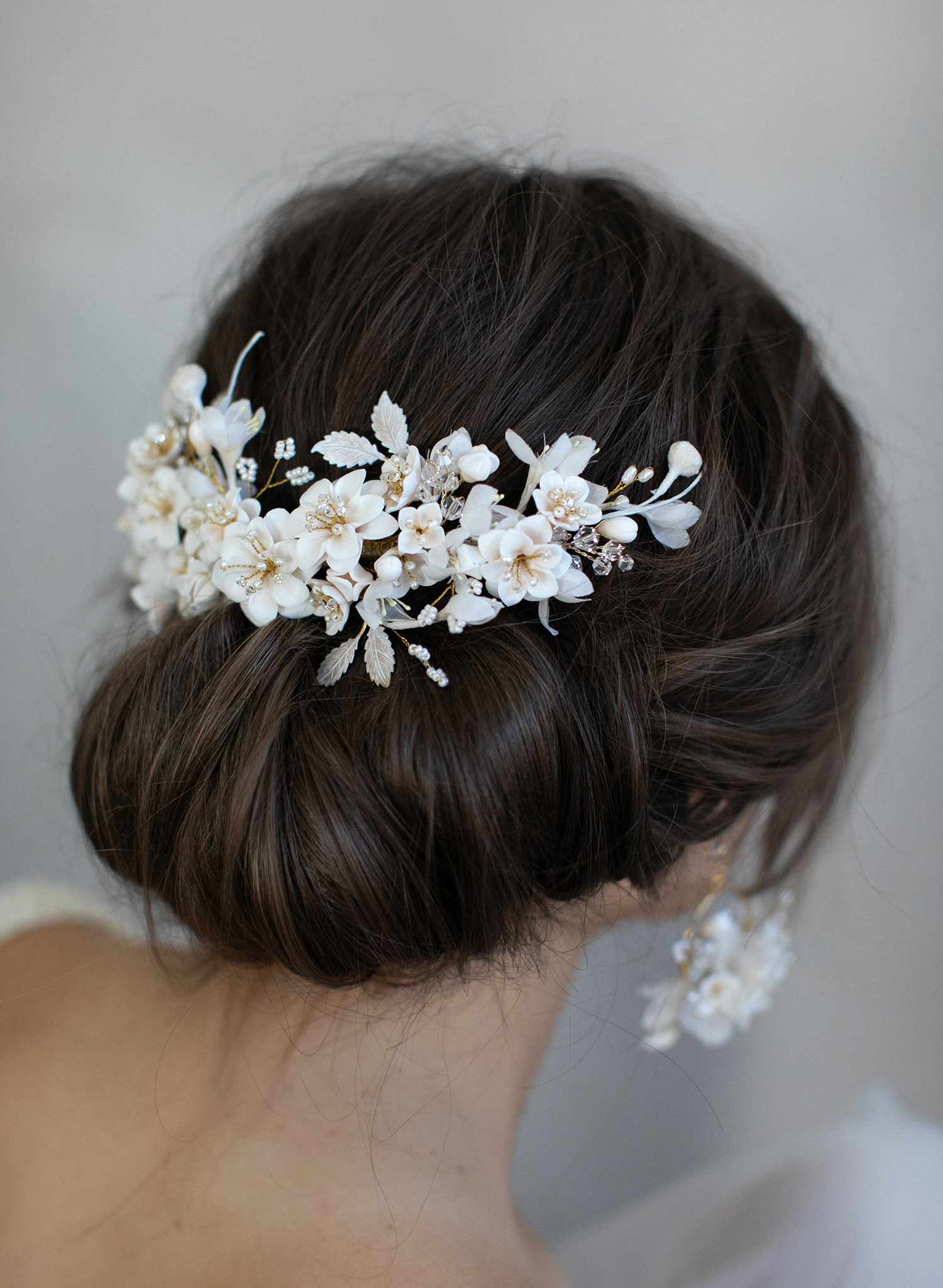 floral bridal headpiece, floral headpiece, bridal hair comb, clay flower headpiece, clay flowers, twigs and honey, bridal hair accessory
