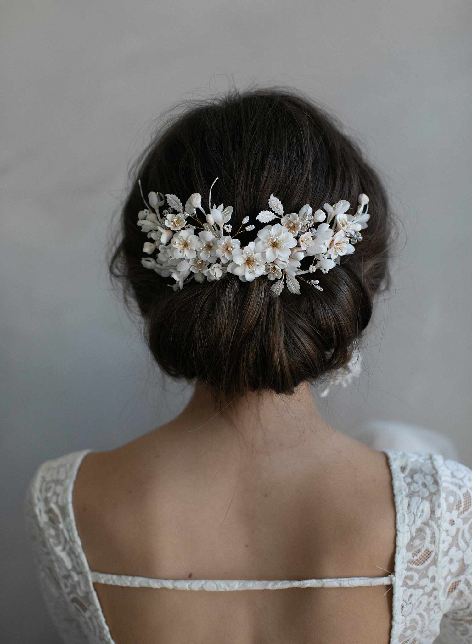 floral bridal headpiece, floral headpiece, bridal hair comb, clay flower headpiece, clay flowers, twigs and honey, bridal hair accessory