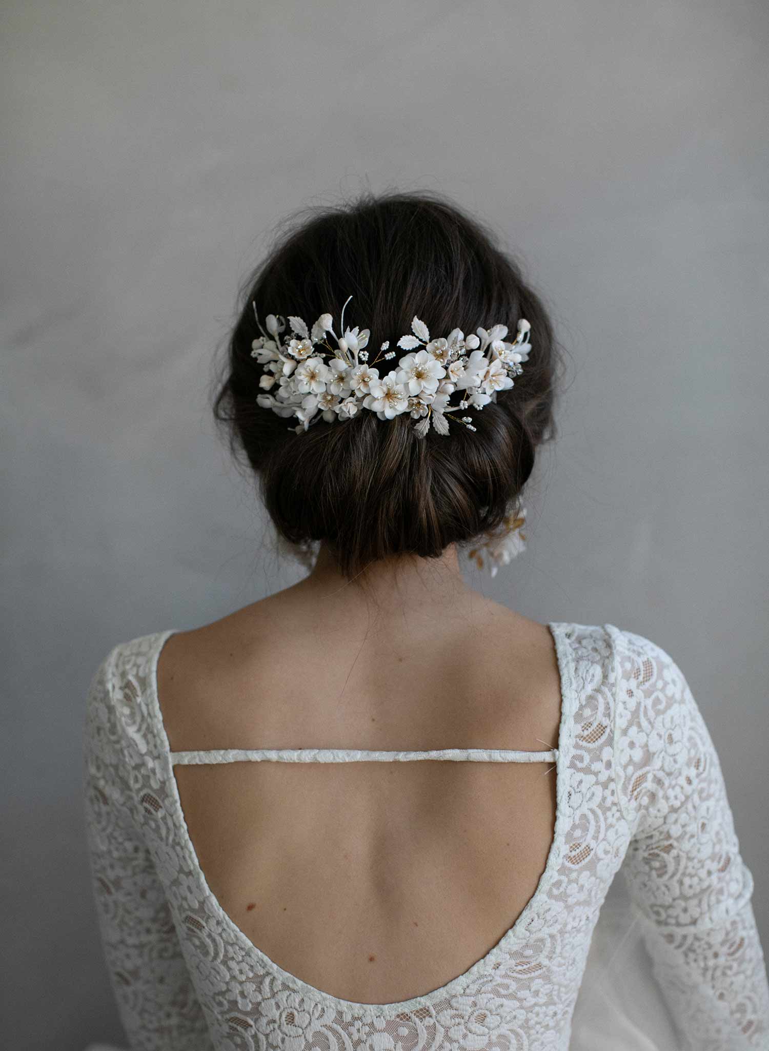floral bridal headpiece, floral headpiece, bridal hair comb, clay flower headpiece, clay flowers, twigs and honey, bridal hair accessory