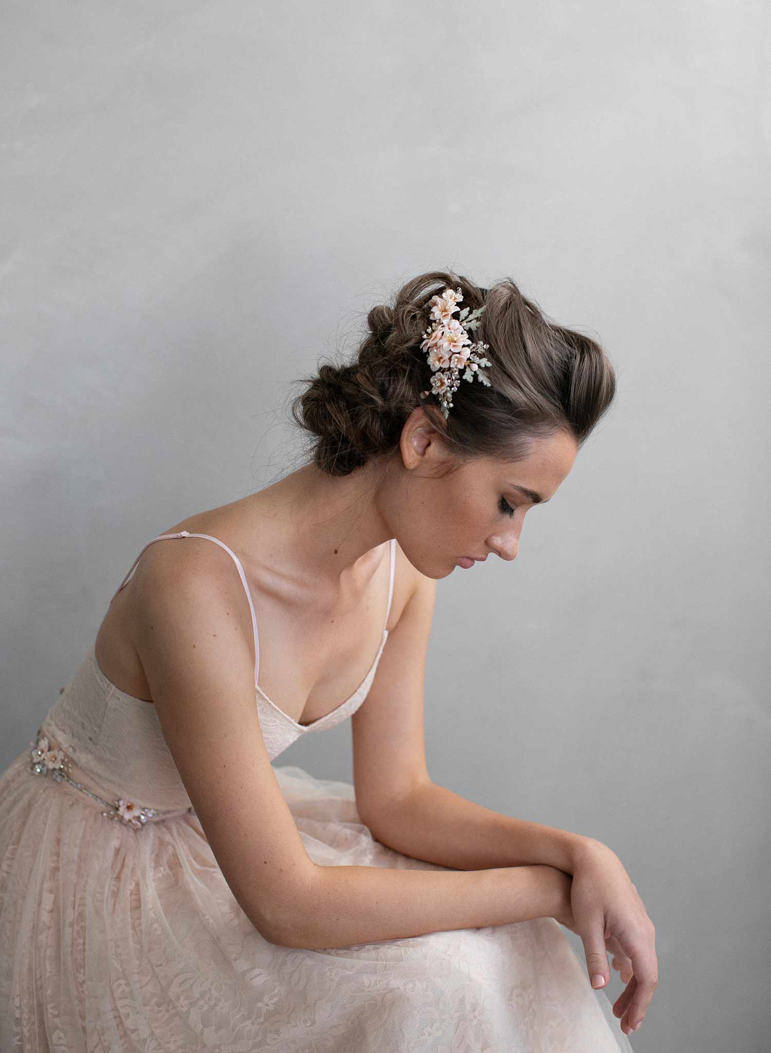 Twigs & Honey Tulle Long Bridal Hair Bow, Veil - Drapey Tulle Bridal Bow Hair Comb - Style #2356